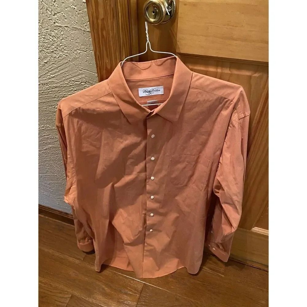 brooks brothers mens button down burnt orange shirt size 17-34/35